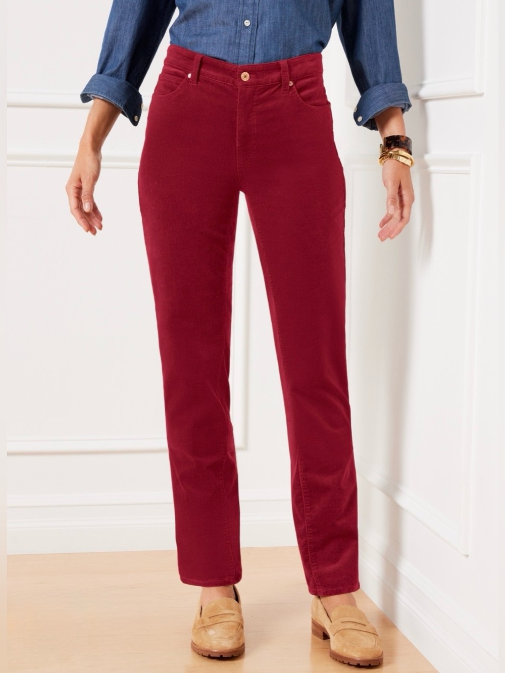 Talbots Curvy Stretch Corduroy Straight Leg Pants Red Size 10